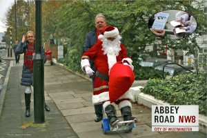 Santa Ambles Along Abbey Road with a Sack Full of Original Copper Heeler insoles